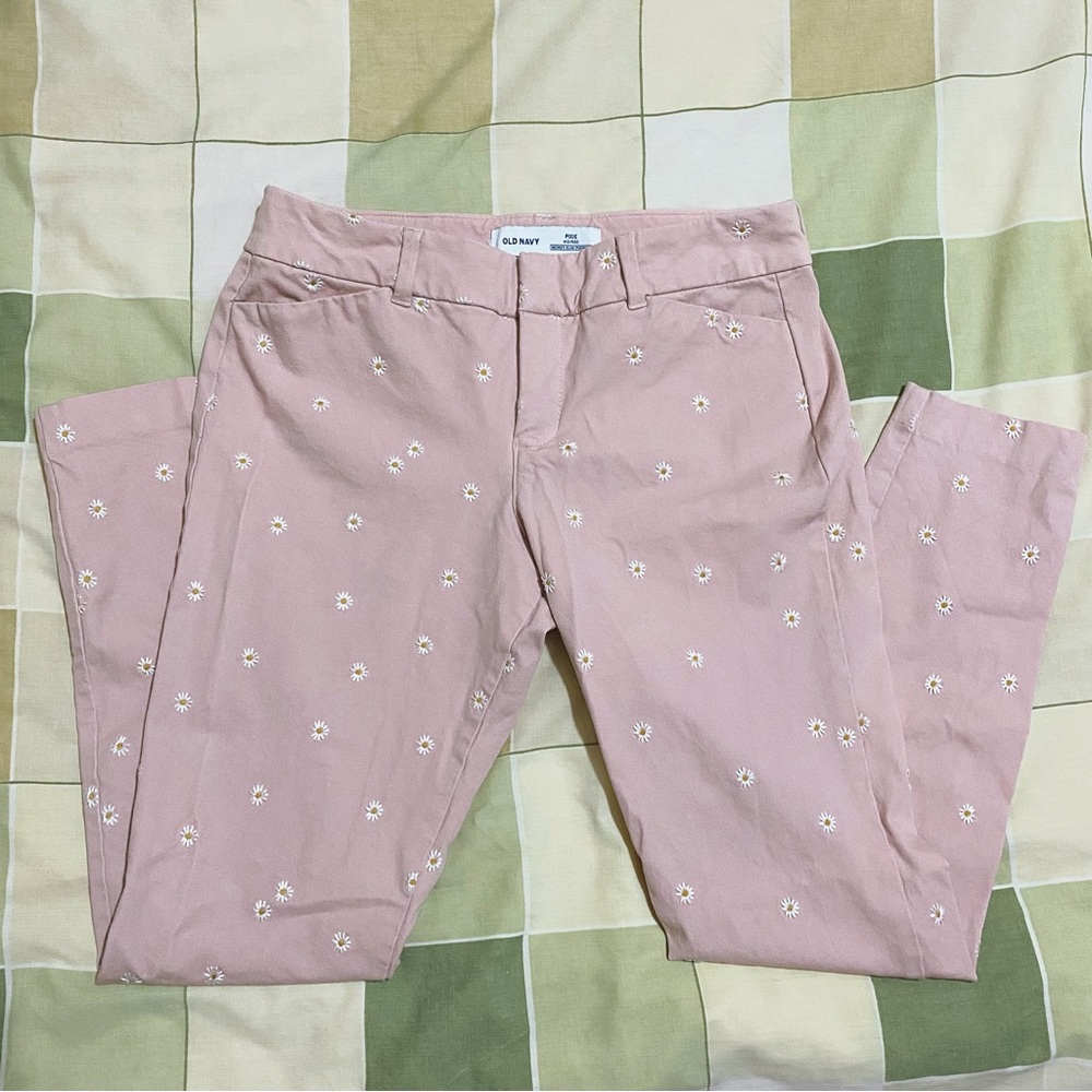 Old Navy Pink Daisy Embroidered Pants
